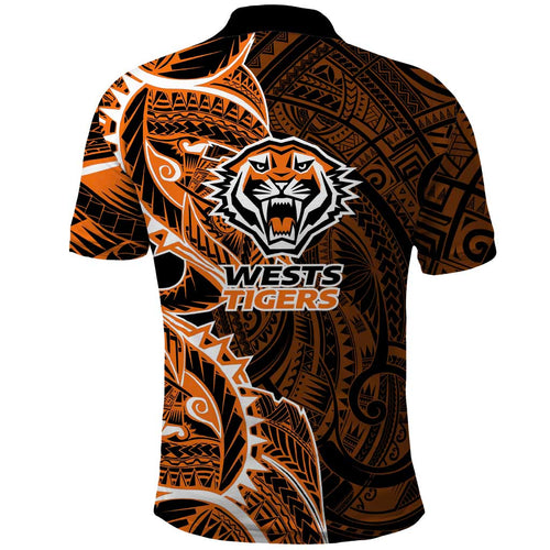 Wests Tigers Polo Shirt Polynesian Tribal Tattoo Pacific Sport Art
