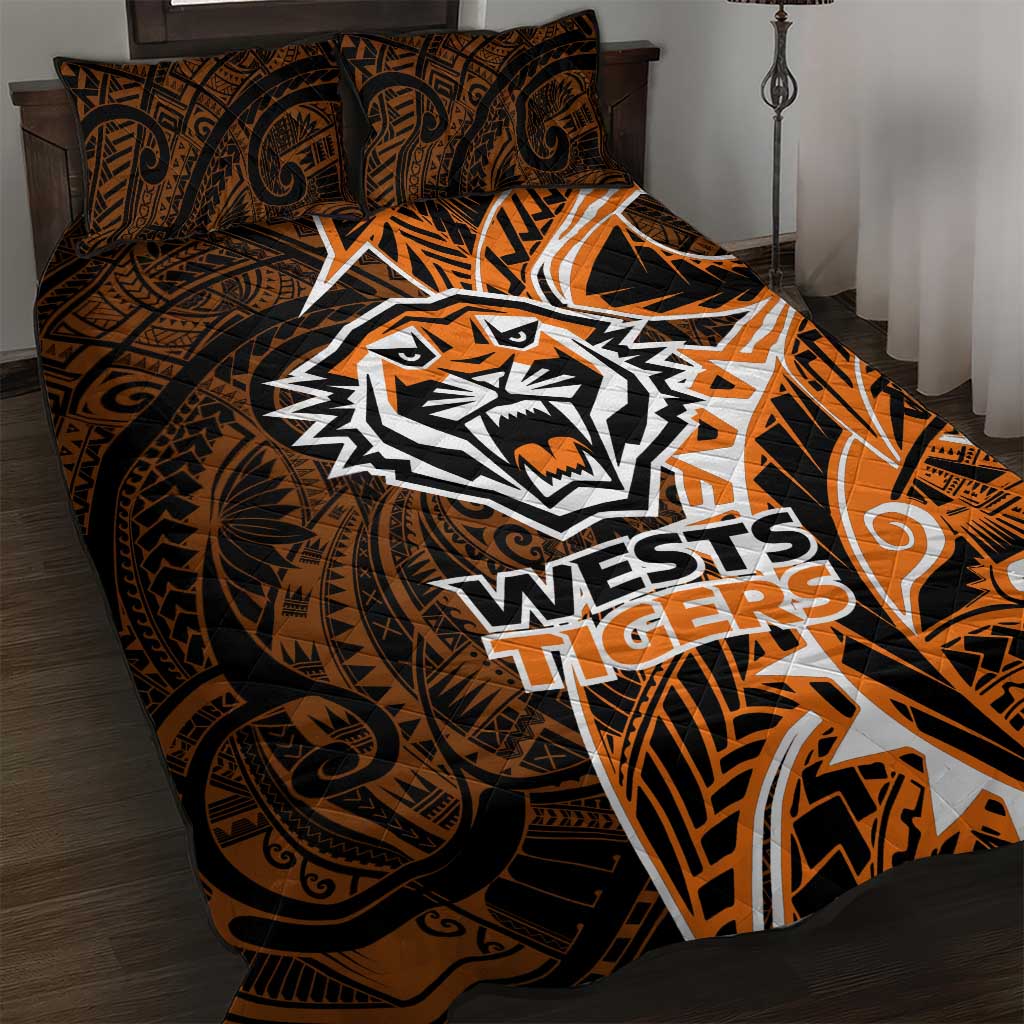 Wests Tigers Quilt Bed Set Polynesian Tribal Tattoo Pacific Sport Art