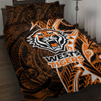 Wests Tigers Quilt Bed Set Polynesian Tribal Tattoo Pacific Sport Art
