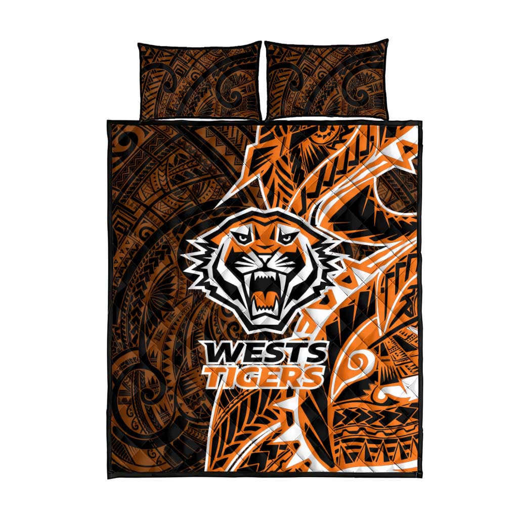 Wests Tigers Quilt Bed Set Polynesian Tribal Tattoo Pacific Sport Art