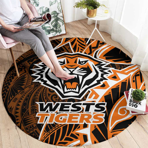 Wests Tigers Round Carpet Polynesian Tribal Tattoo Pacific Sport Art