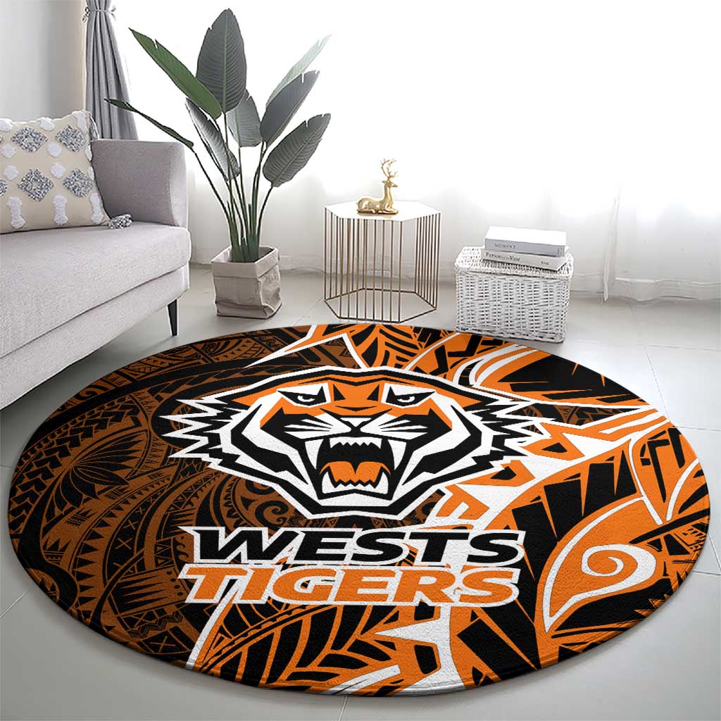 Wests Tigers Round Carpet Polynesian Tribal Tattoo Pacific Sport Art