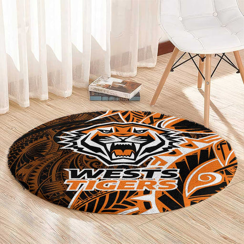 Wests Tigers Round Carpet Polynesian Tribal Tattoo Pacific Sport Art