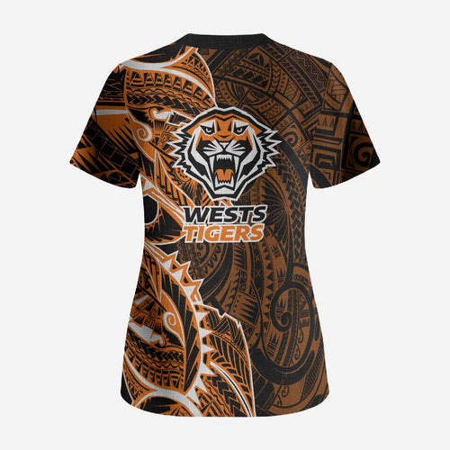 Wests Tigers Scrub Top Polynesian Tribal Tattoo Pacific Sport Art