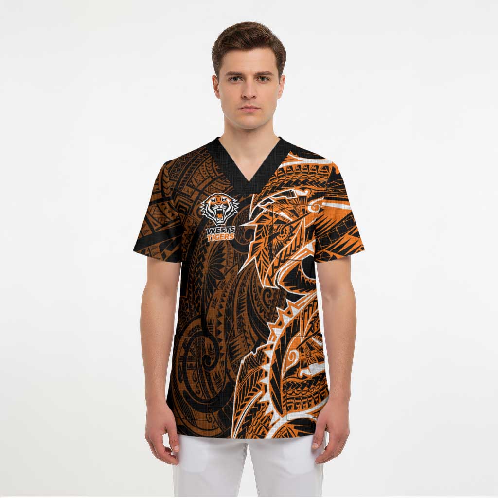 Wests Tigers Scrub Top Polynesian Tribal Tattoo Pacific Sport Art