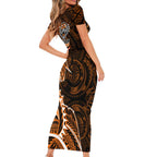 Wests Tigers Short Sleeve Bodycon Dress Polynesian Tribal Tattoo Pacific Sport Art