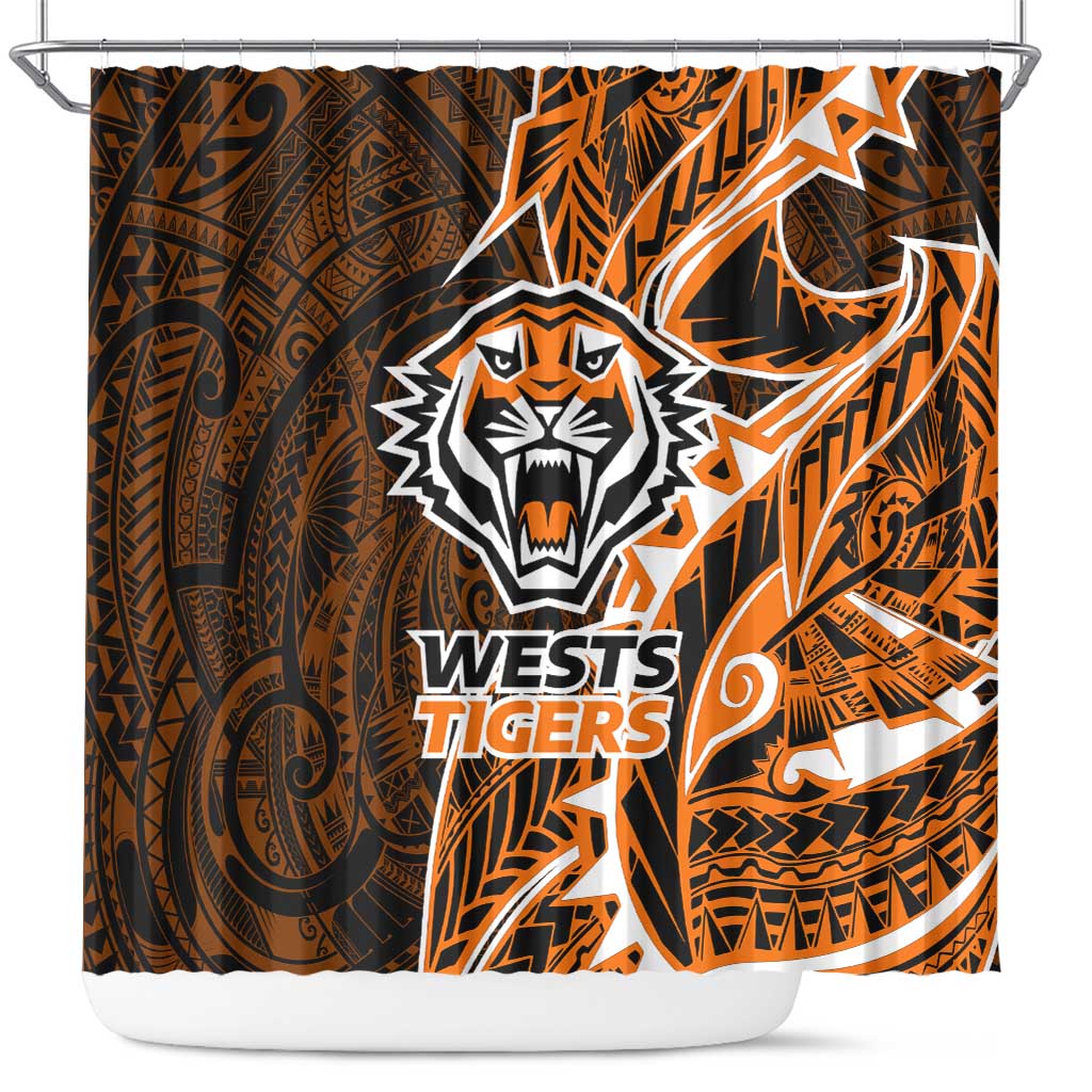 Wests Tigers Shower Curtain Polynesian Tribal Tattoo Pacific Sport Art