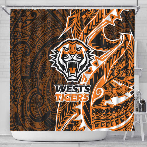 Wests Tigers Shower Curtain Polynesian Tribal Tattoo Pacific Sport Art