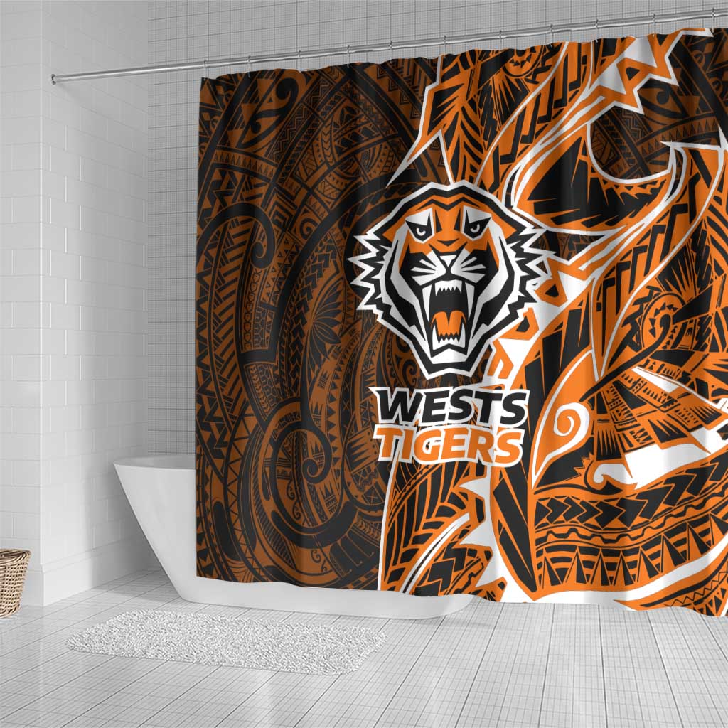 Wests Tigers Shower Curtain Polynesian Tribal Tattoo Pacific Sport Art