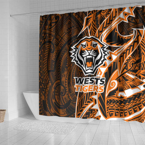 Wests Tigers Shower Curtain Polynesian Tribal Tattoo Pacific Sport Art