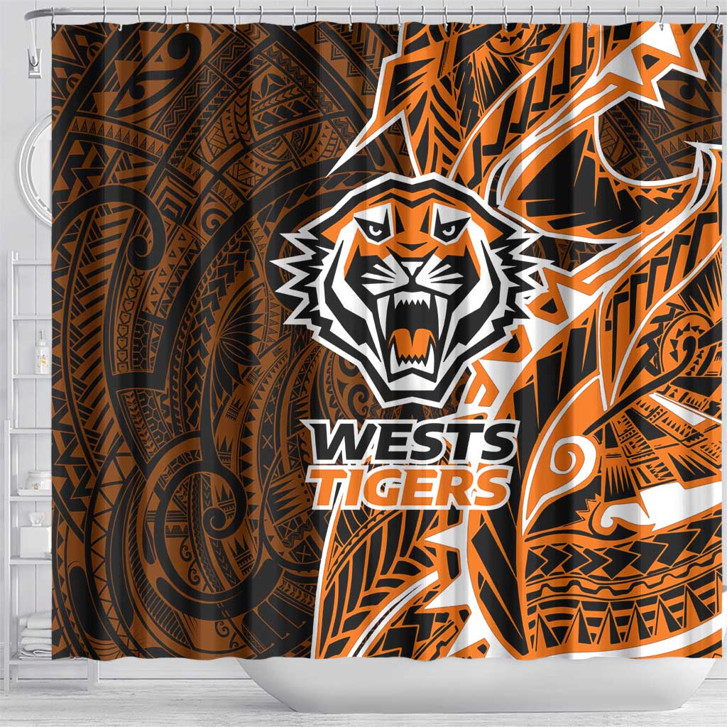 Wests Tigers Shower Curtain Polynesian Tribal Tattoo Pacific Sport Art