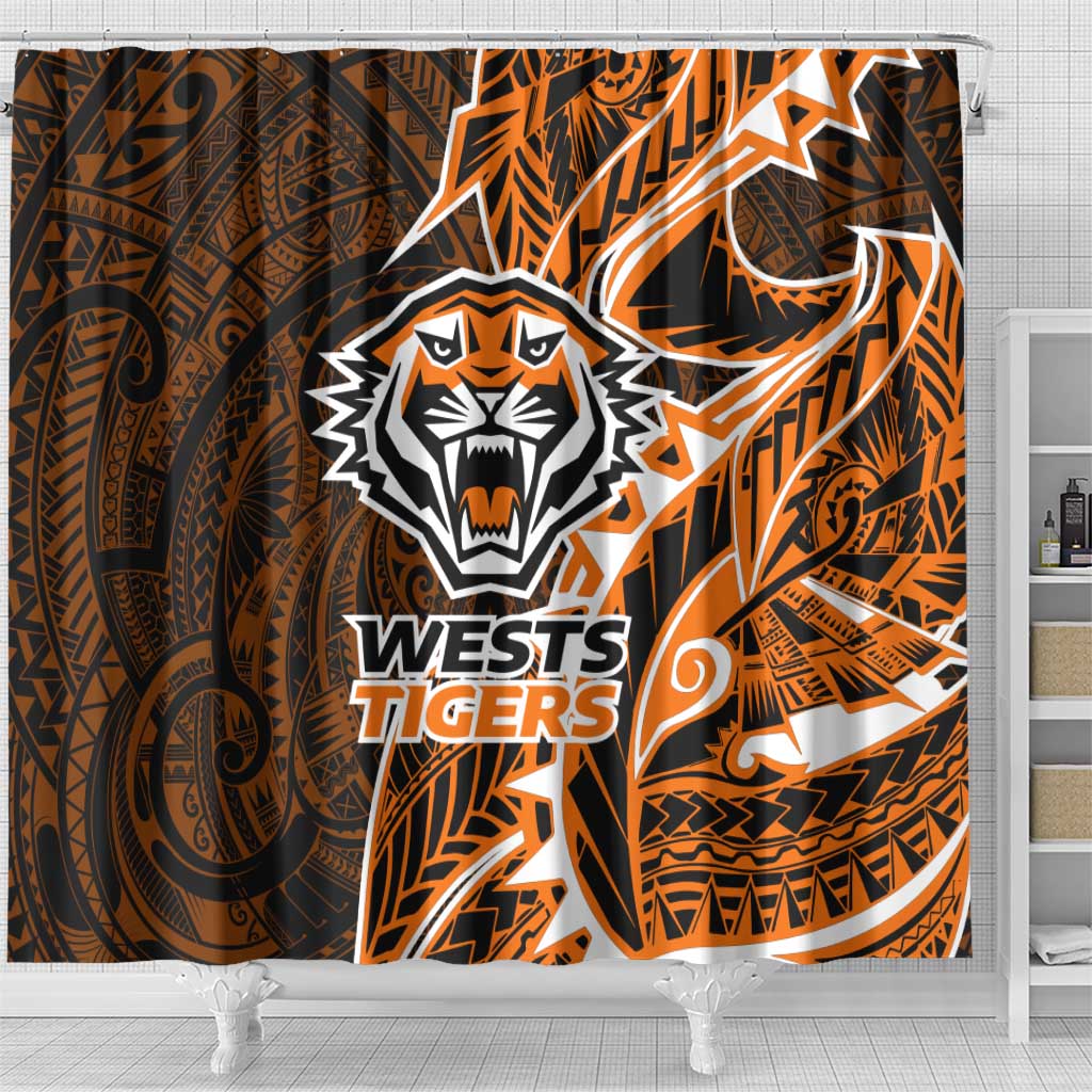 Wests Tigers Shower Curtain Polynesian Tribal Tattoo Pacific Sport Art
