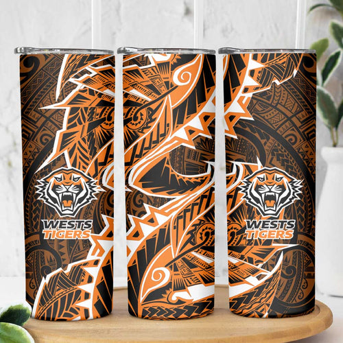 Wests Tigers Skinny Tumbler Polynesian Tribal Tattoo Pacific Sport Art