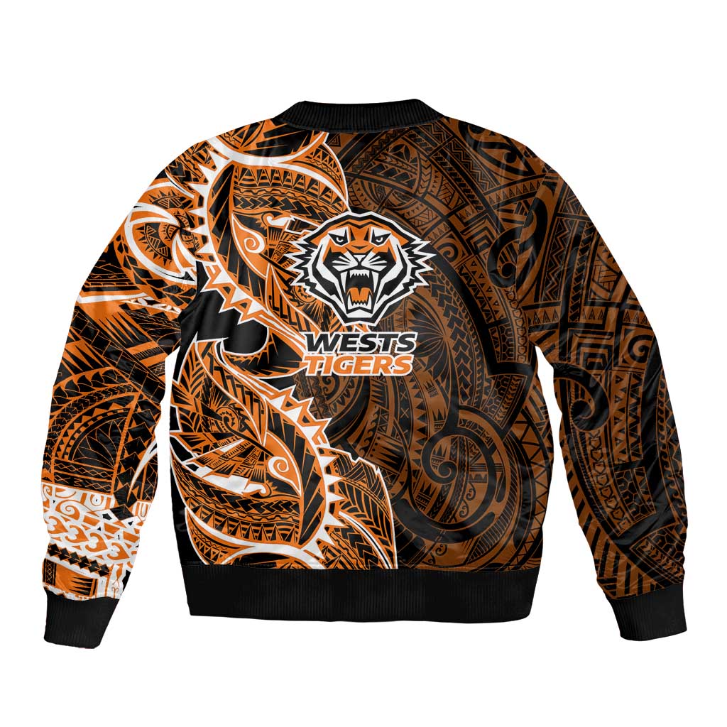 Wests Tigers Sleeve Zip Bomber Jacket Polynesian Tribal Tattoo Pacific Sport Art