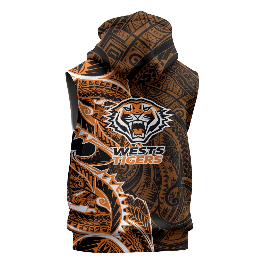 Wests Tigers Sleeveless Hoodie Polynesian Tribal Tattoo Pacific Sport Art