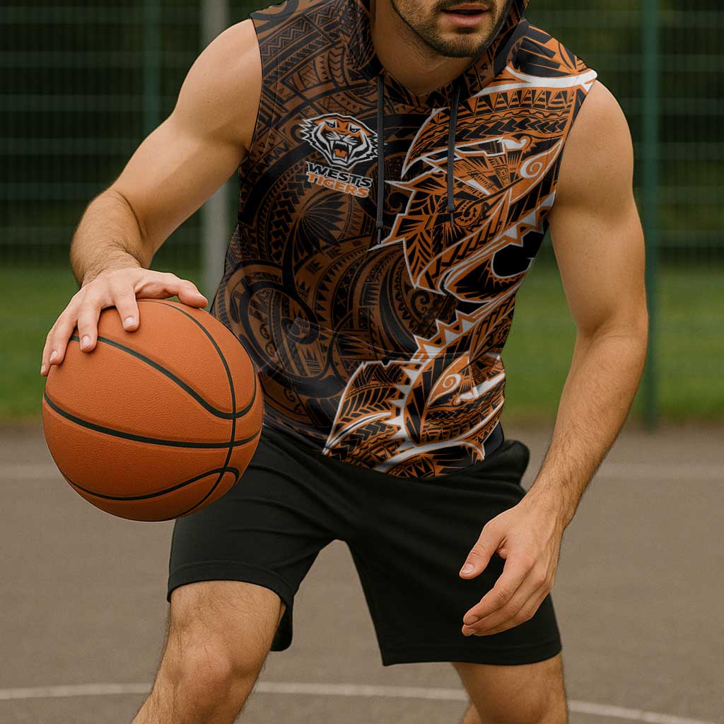 Wests Tigers Sleeveless Hoodie Polynesian Tribal Tattoo Pacific Sport Art