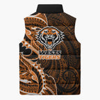 Wests Tigers Sleeveless Puffer Jacket Polynesian Tribal Tattoo Pacific Sport Art