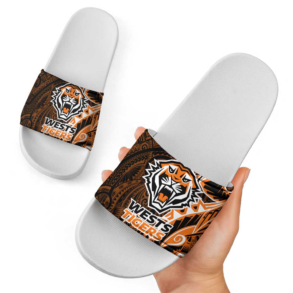 Wests Tigers Slide Sandals Polynesian Tribal Tattoo Pacific Sport Art
