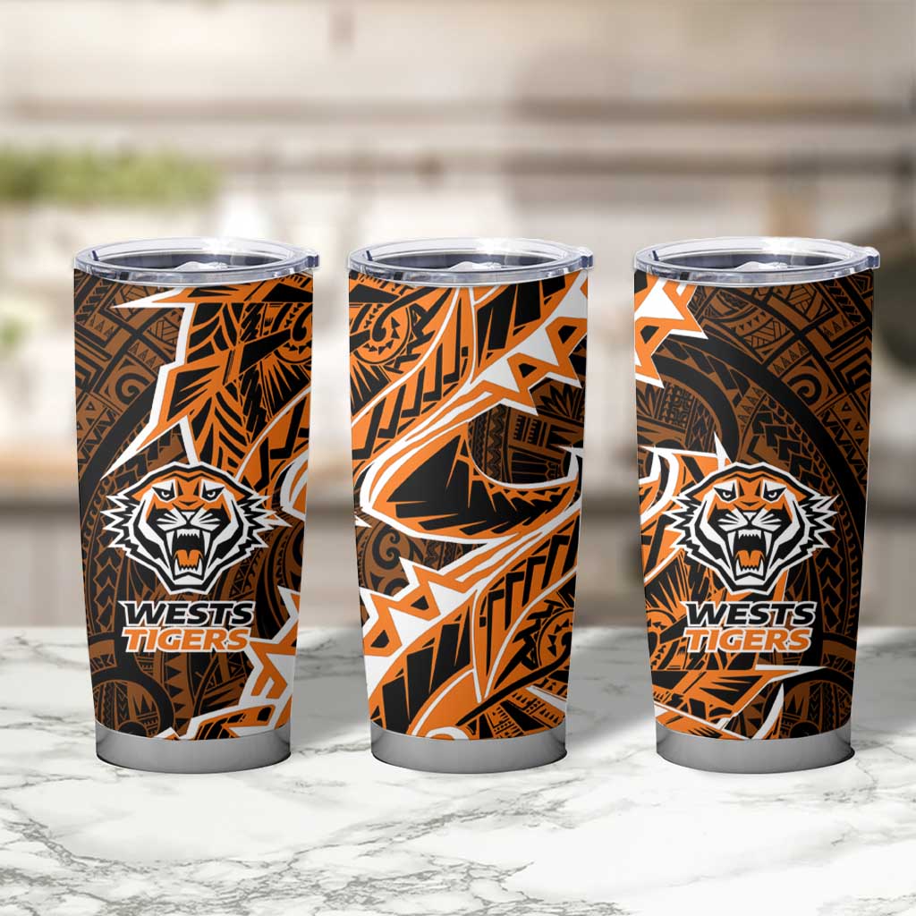 Wests Tigers Tumbler Cup Polynesian Tribal Tattoo Pacific Sport Art