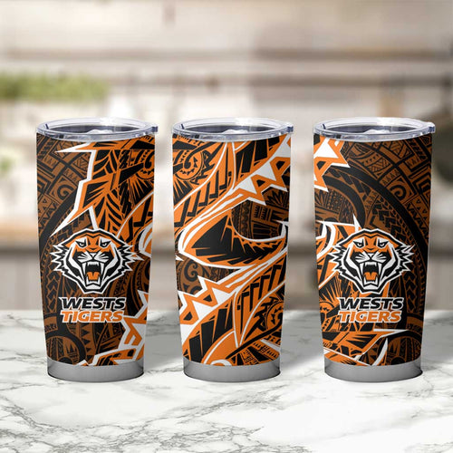 Wests Tigers Tumbler Cup Polynesian Tribal Tattoo Pacific Sport Art