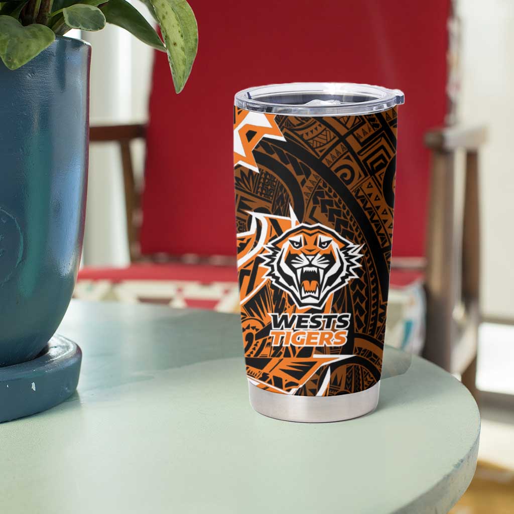 Wests Tigers Tumbler Cup Polynesian Tribal Tattoo Pacific Sport Art