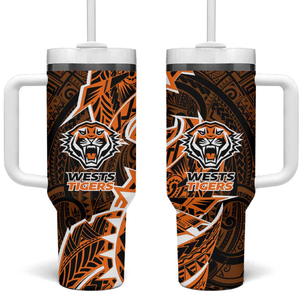 Wests Tigers Tumbler With Handle Polynesian Tribal Tattoo Pacific Sport Art