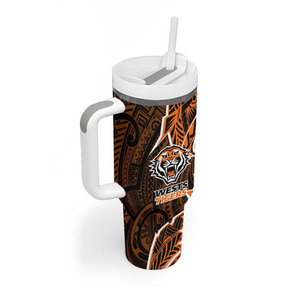 Wests Tigers Tumbler With Handle Polynesian Tribal Tattoo Pacific Sport Art