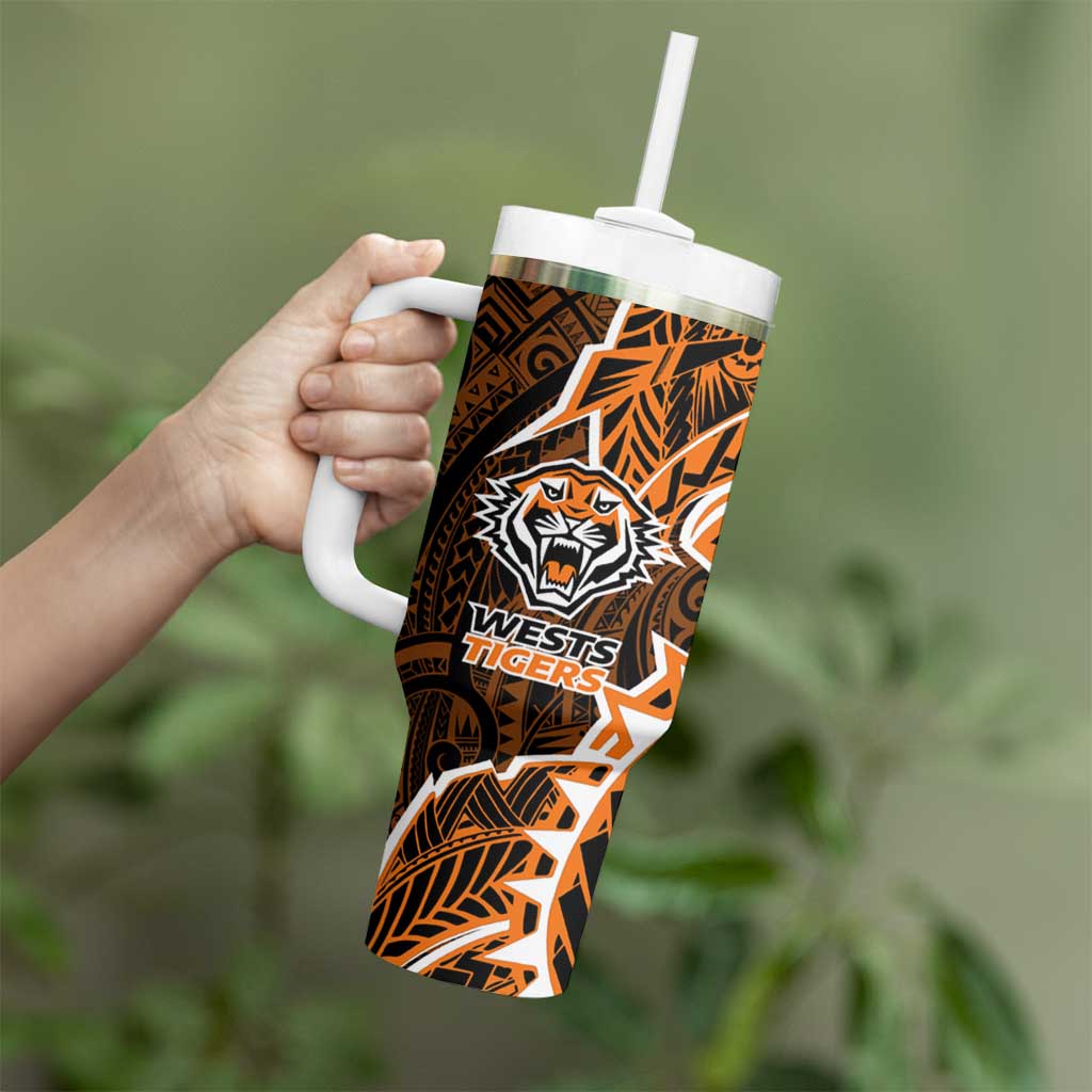 Wests Tigers Tumbler With Handle Polynesian Tribal Tattoo Pacific Sport Art