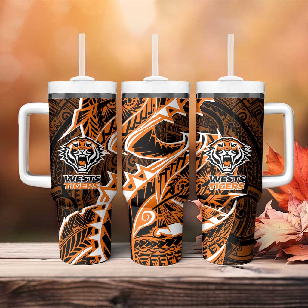 Wests Tigers Tumbler With Handle Polynesian Tribal Tattoo Pacific Sport Art