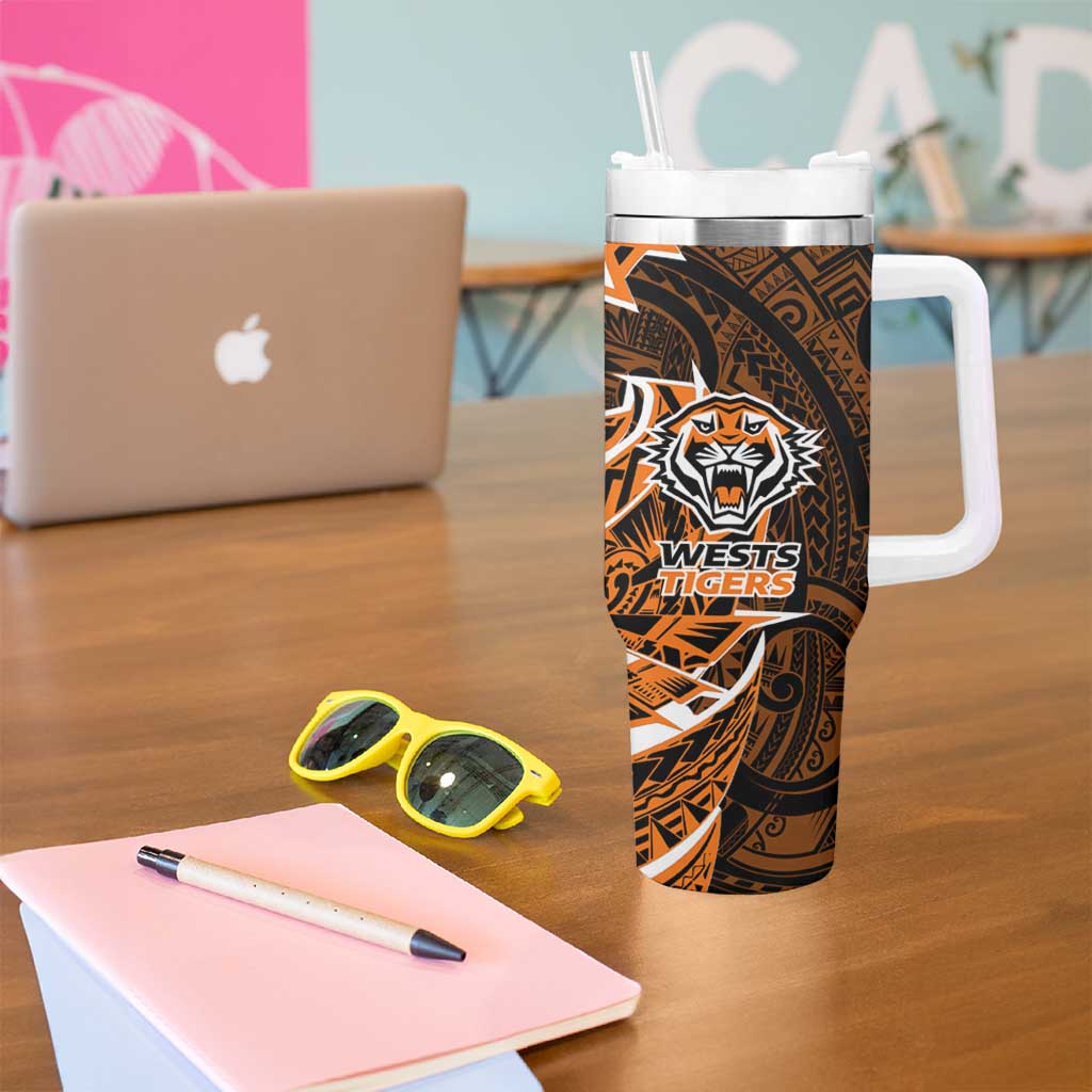 Wests Tigers Tumbler With Handle Polynesian Tribal Tattoo Pacific Sport Art