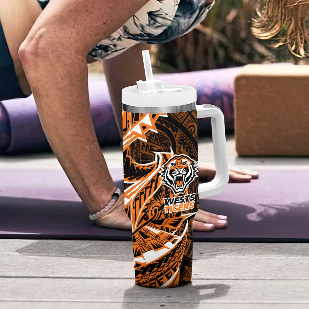 Wests Tigers Tumbler With Handle Polynesian Tribal Tattoo Pacific Sport Art