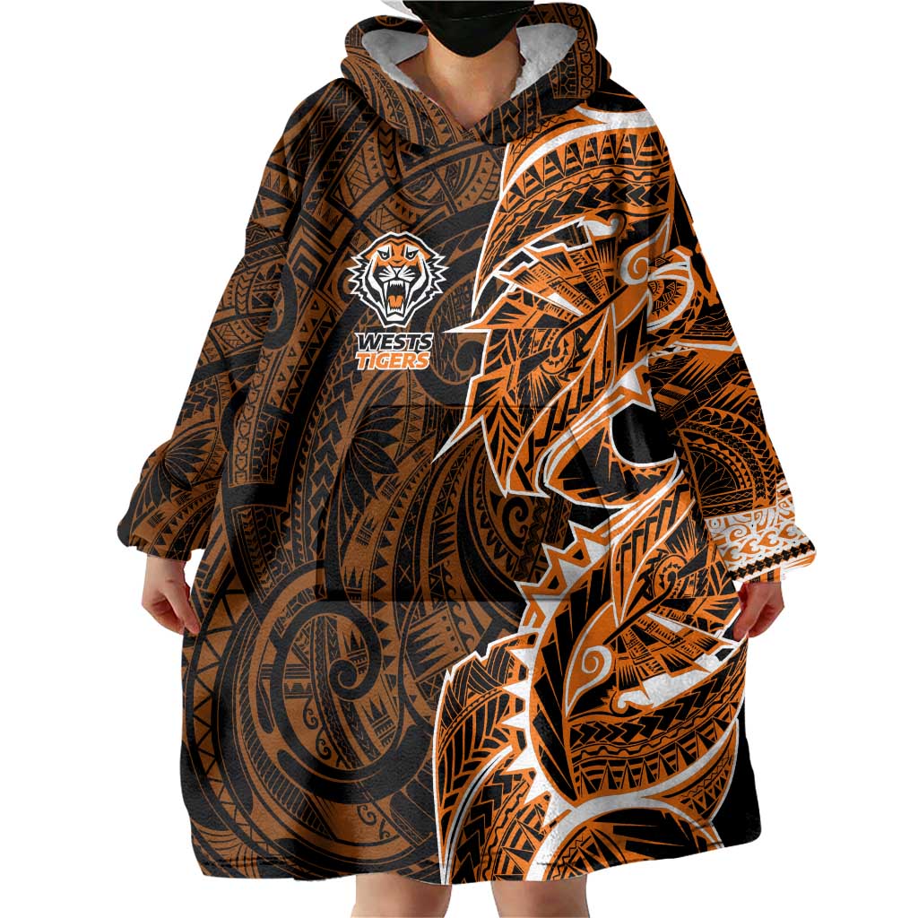 Wests Tigers Wearable Blanket Hoodie Polynesian Tribal Tattoo Pacific Sport Art