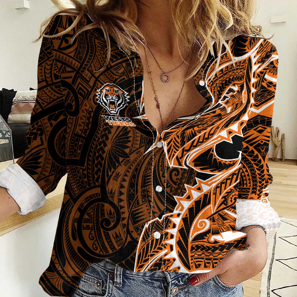 Wests Tigers Women Casual Shirt Polynesian Tribal Tattoo Pacific Sport Art