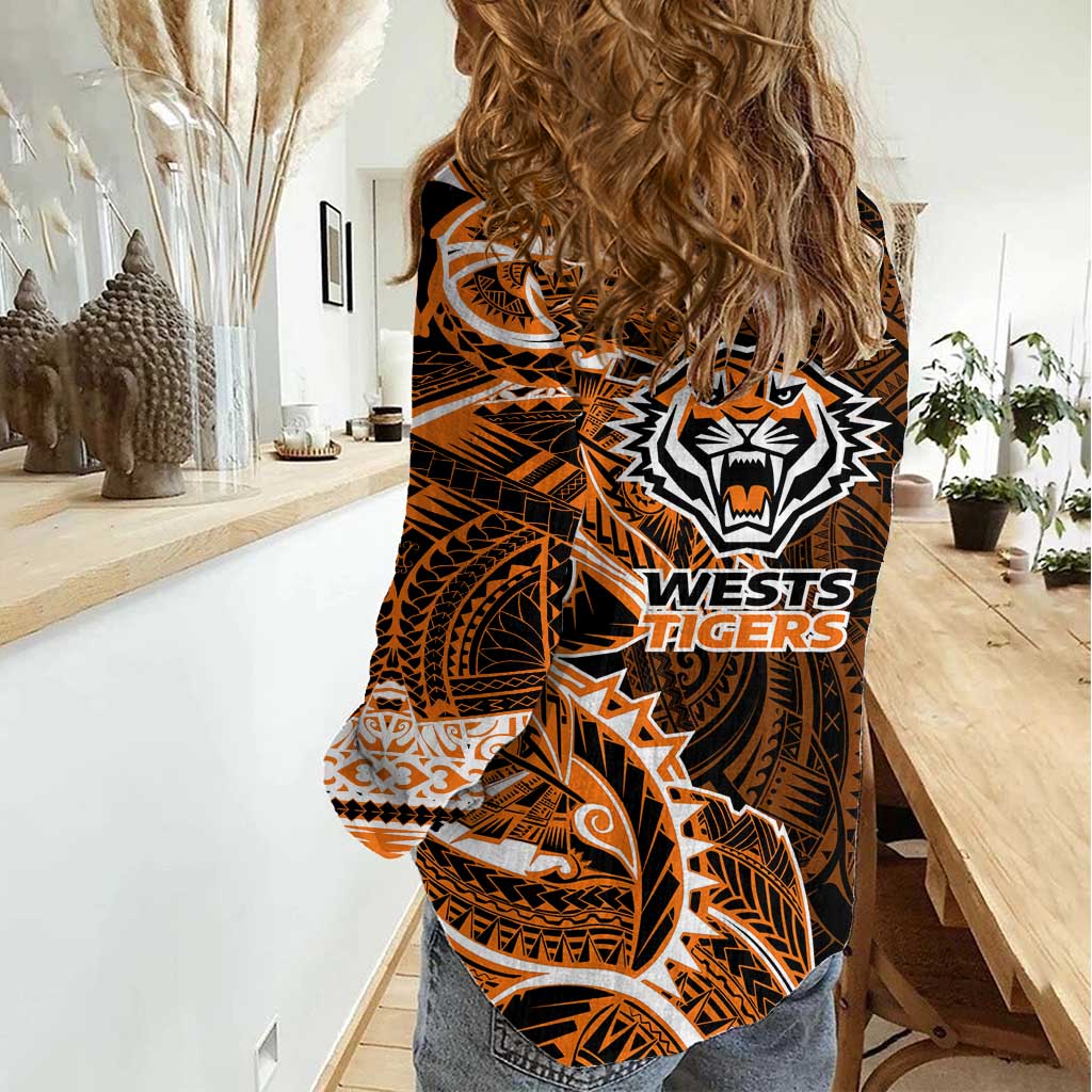 Wests Tigers Women Casual Shirt Polynesian Tribal Tattoo Pacific Sport Art