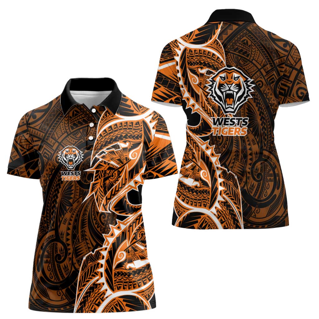 Wests Tigers Women Polo Shirt Polynesian Tribal Tattoo Pacific Sport Art