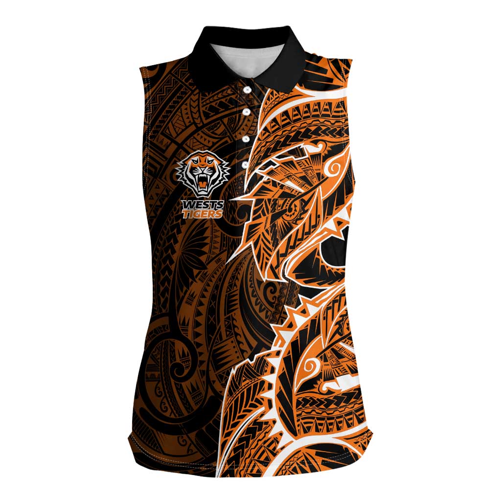 Wests Tigers Women Sleeveless Polo Shirt Polynesian Tribal Tattoo Pacific Sport Art