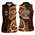Wests Tigers Women Sleeveless Polo Shirt Polynesian Tribal Tattoo Pacific Sport Art
