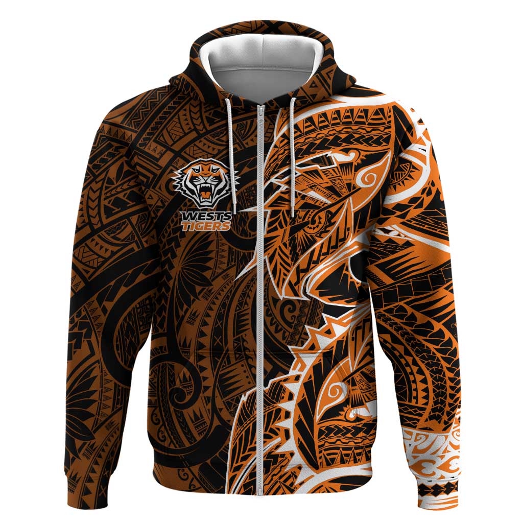 Wests Tigers Zip Hoodie Polynesian Tribal Tattoo Pacific Sport Art