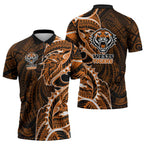 Wests Tigers Zipper Polo Shirt Polynesian Tribal Tattoo Pacific Sport Art