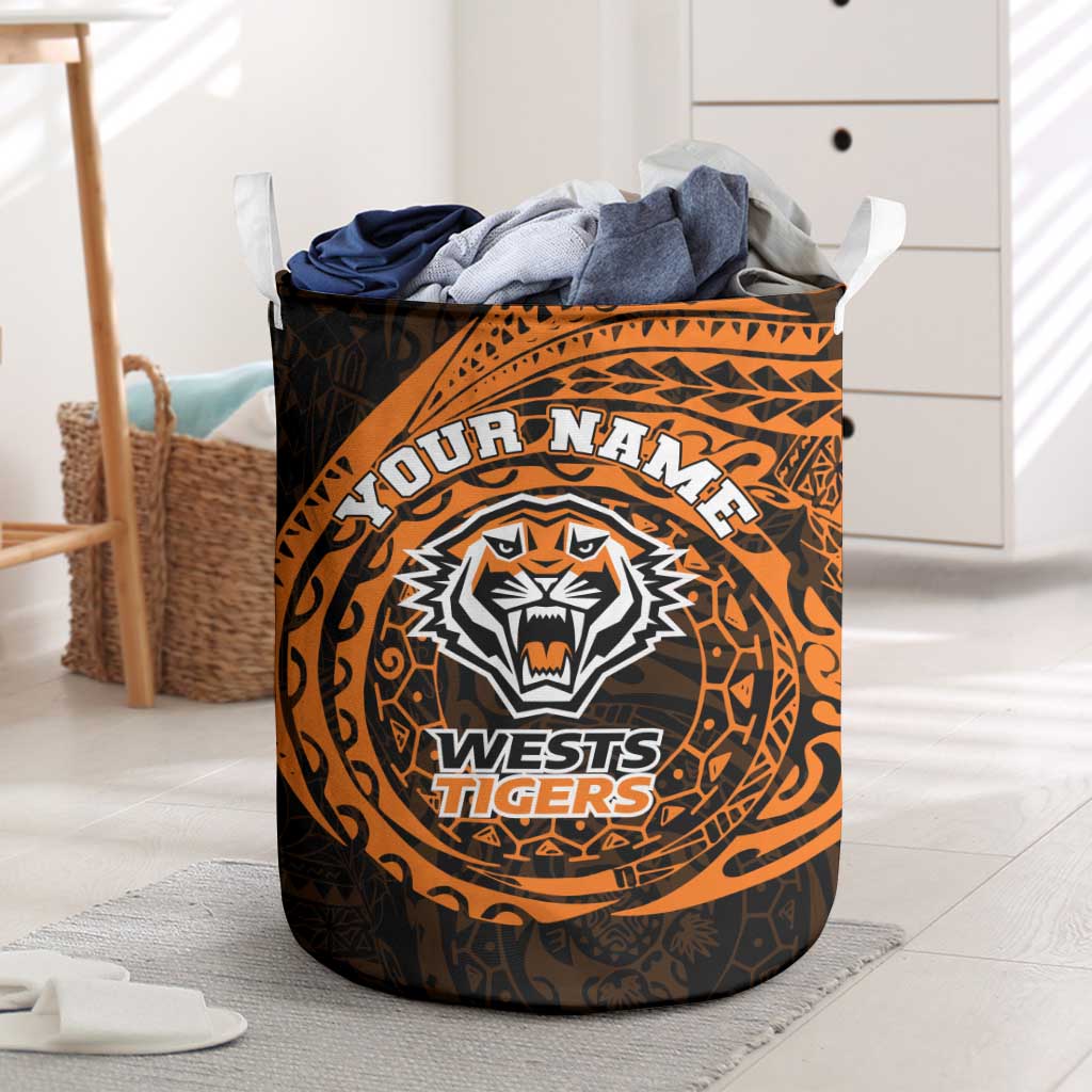 Personalized Wests Tigers Laundry Basket Polynesian Tribal Chest and Sleeve Tattoo