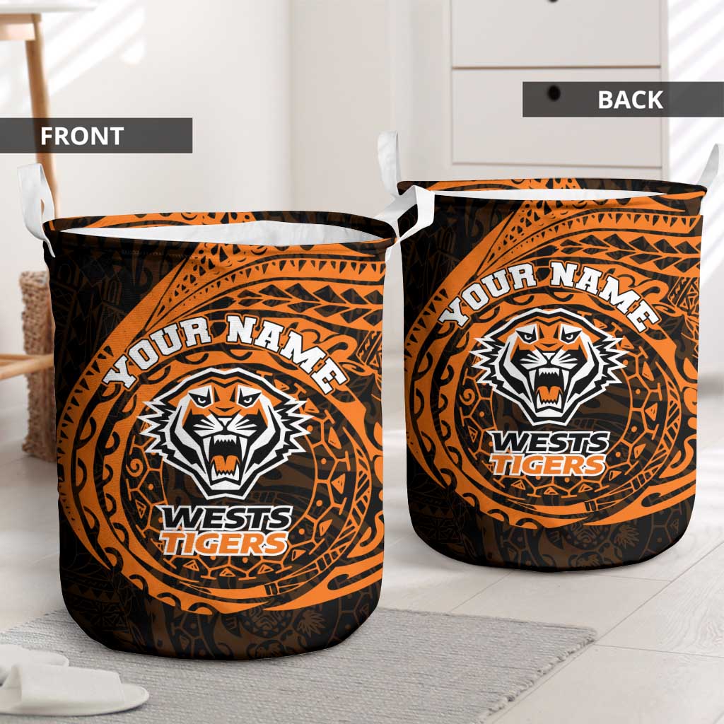 Personalized Wests Tigers Laundry Basket Polynesian Tribal Chest and Sleeve Tattoo