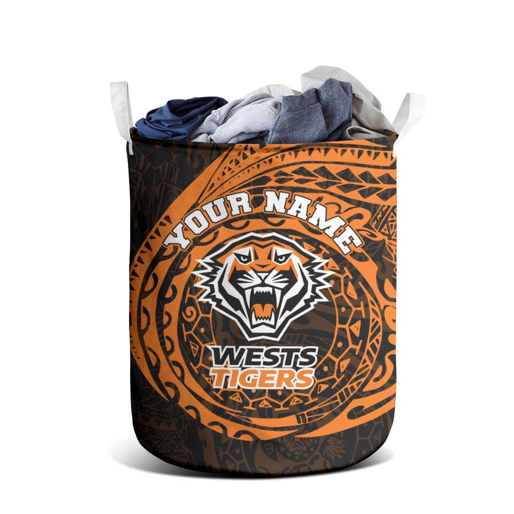 Personalized Wests Tigers Laundry Basket Polynesian Tribal Chest and Sleeve Tattoo