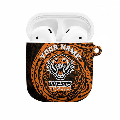 Personalized Wests Tigers AirPods Case Polynesian Tribal Chest and Sleeve Tattoo