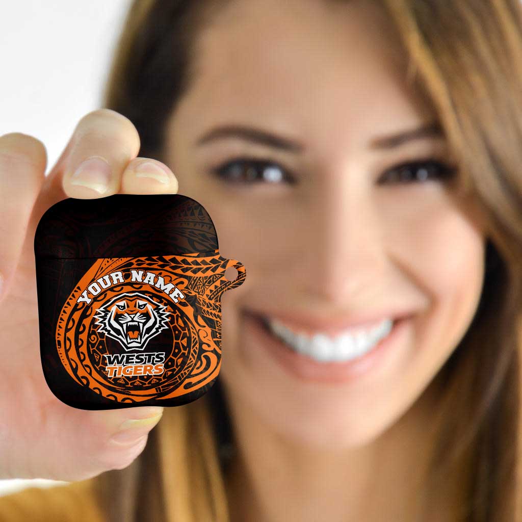 Personalized Wests Tigers AirPods Case Polynesian Tribal Chest and Sleeve Tattoo