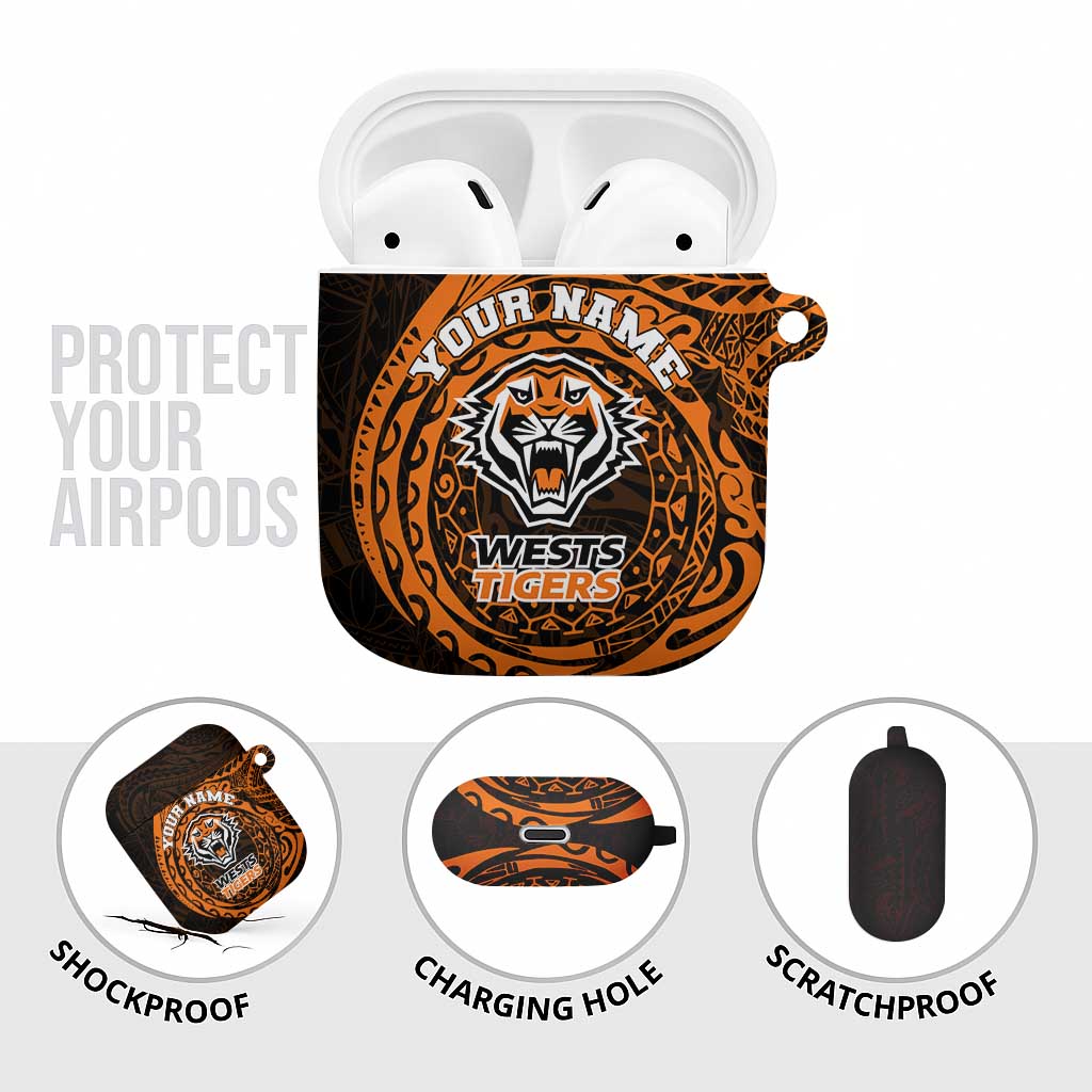 Personalized Wests Tigers AirPods Case Polynesian Tribal Chest and Sleeve Tattoo