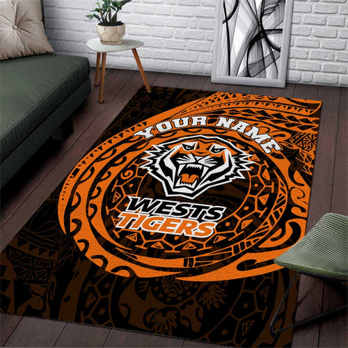 Personalized Wests Tigers Area Rug Polynesian Tribal Chest and Sleeve Tattoo