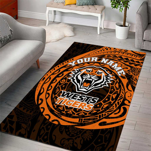 Personalized Wests Tigers Area Rug Polynesian Tribal Chest and Sleeve Tattoo