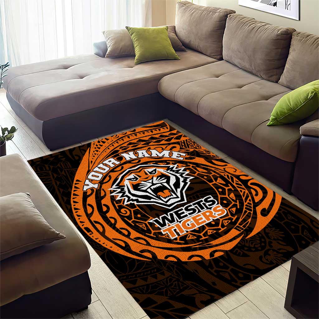 Personalized Wests Tigers Area Rug Polynesian Tribal Chest and Sleeve Tattoo
