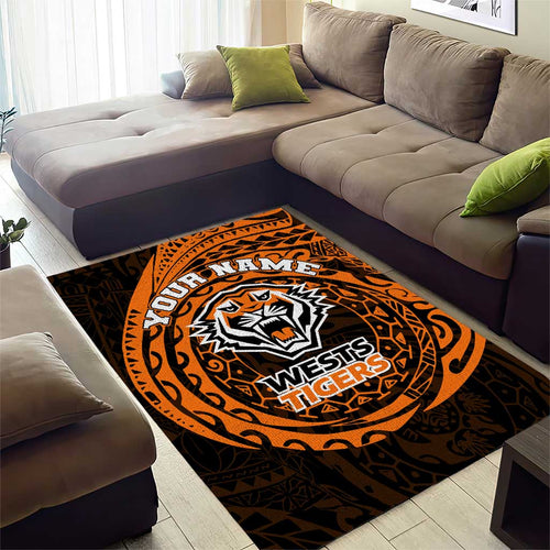 Personalized Wests Tigers Area Rug Polynesian Tribal Chest and Sleeve Tattoo