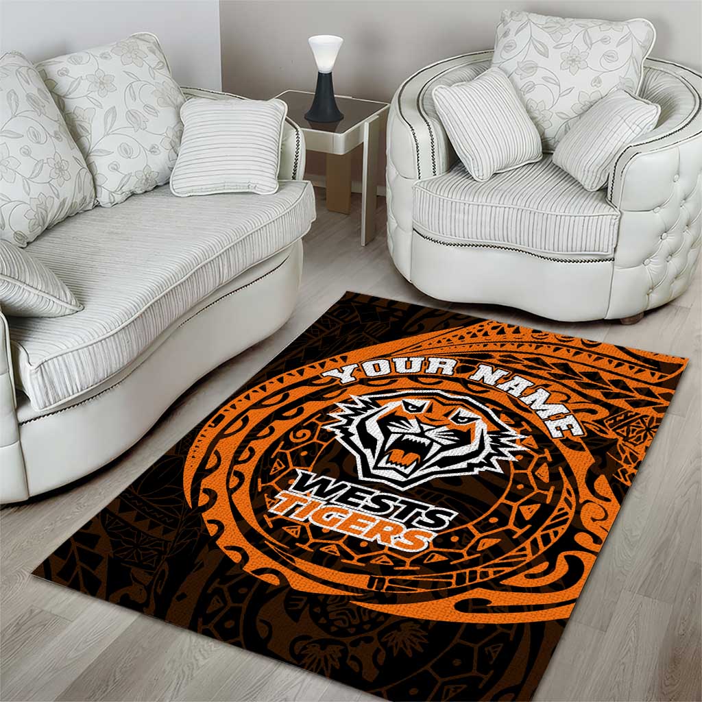 Personalized Wests Tigers Area Rug Polynesian Tribal Chest and Sleeve Tattoo